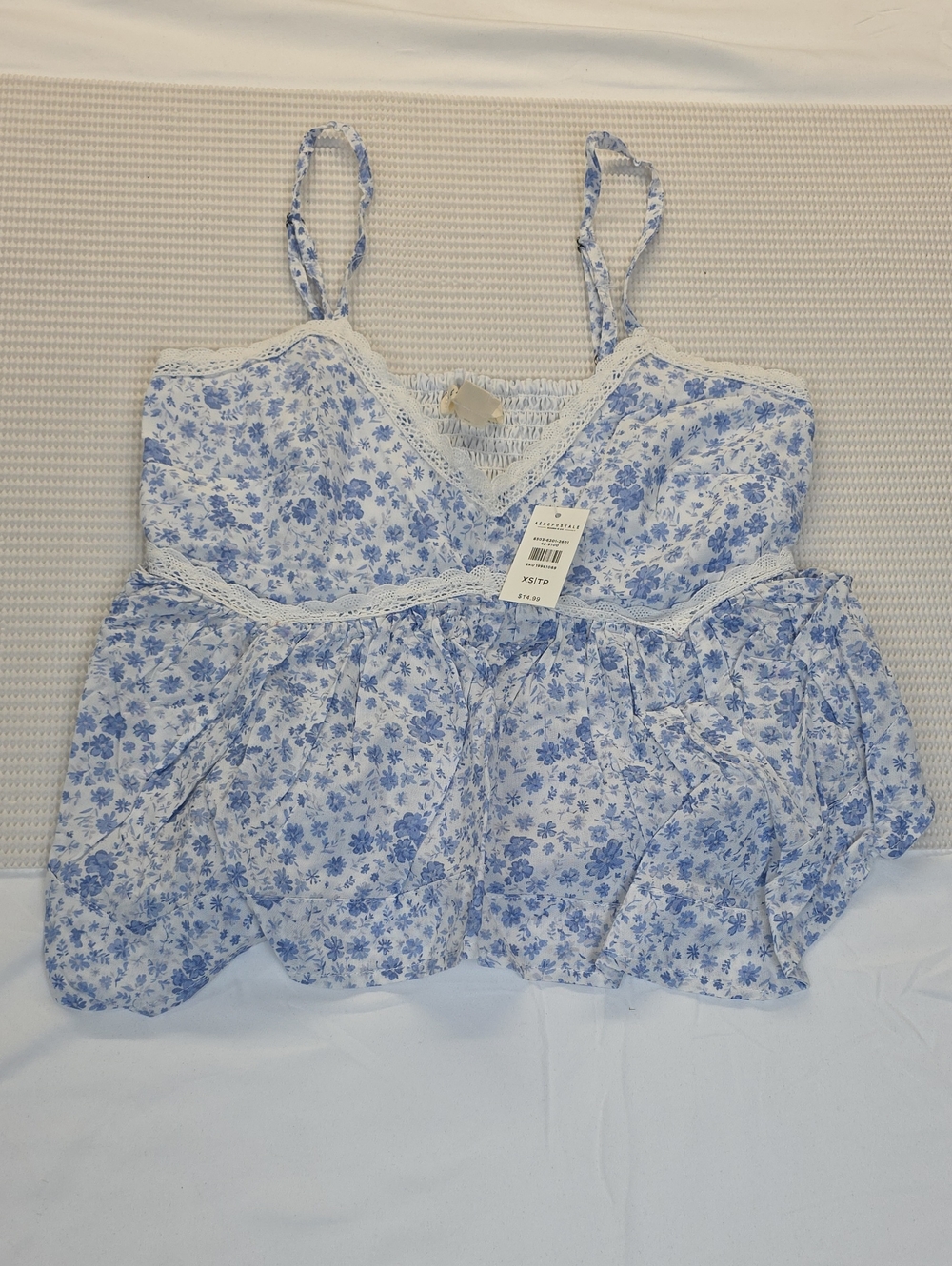 Aeropostale Blue Floral Spaghetti-Strap Casual Tank